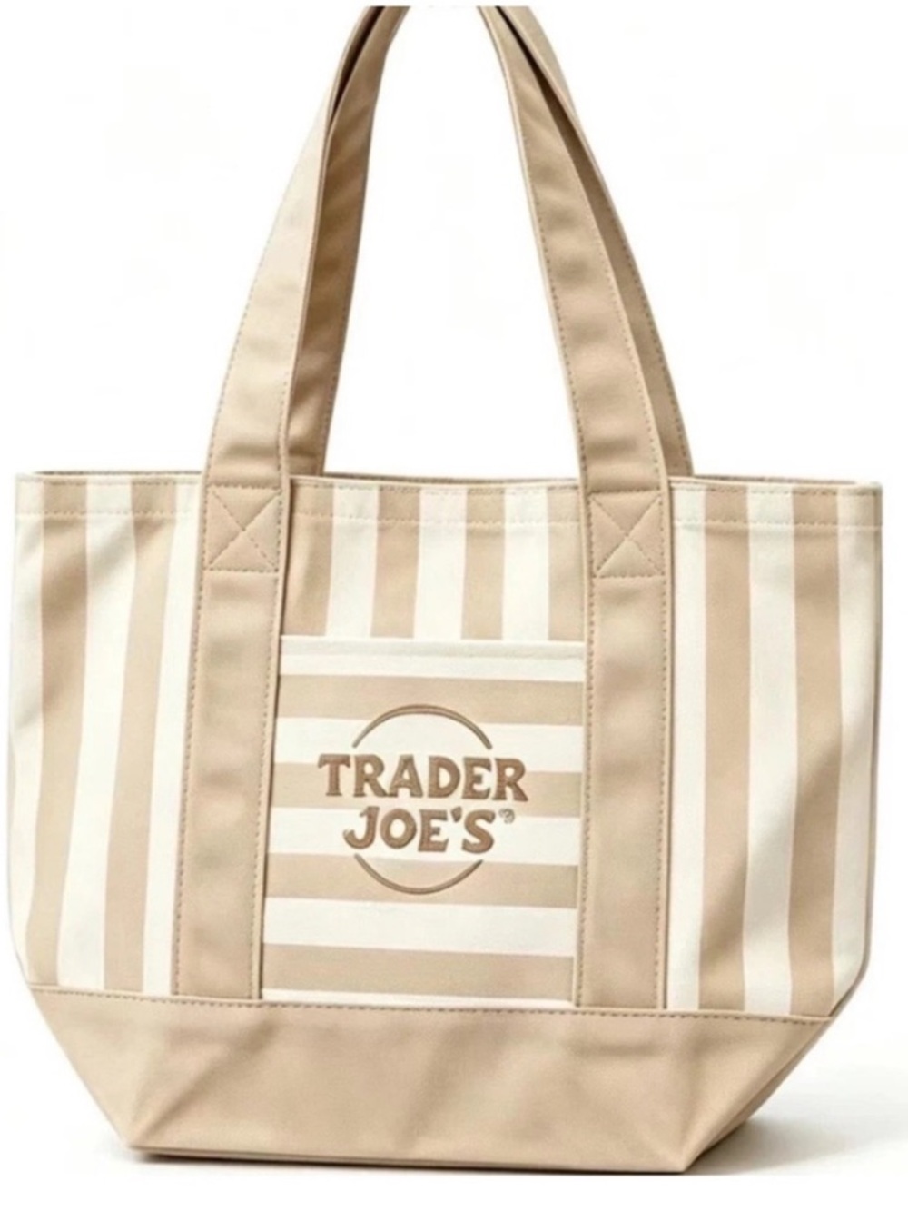 Trader Joe’s Striped Canvas Tote Bag in Baige NWT “Sold Out item” Exclusive.